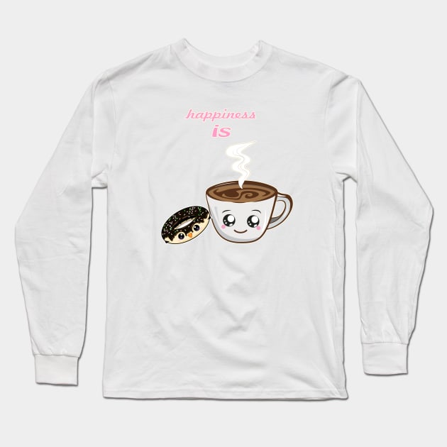 happiness is donut and coffee Long Sleeve T-Shirt by AliensRich